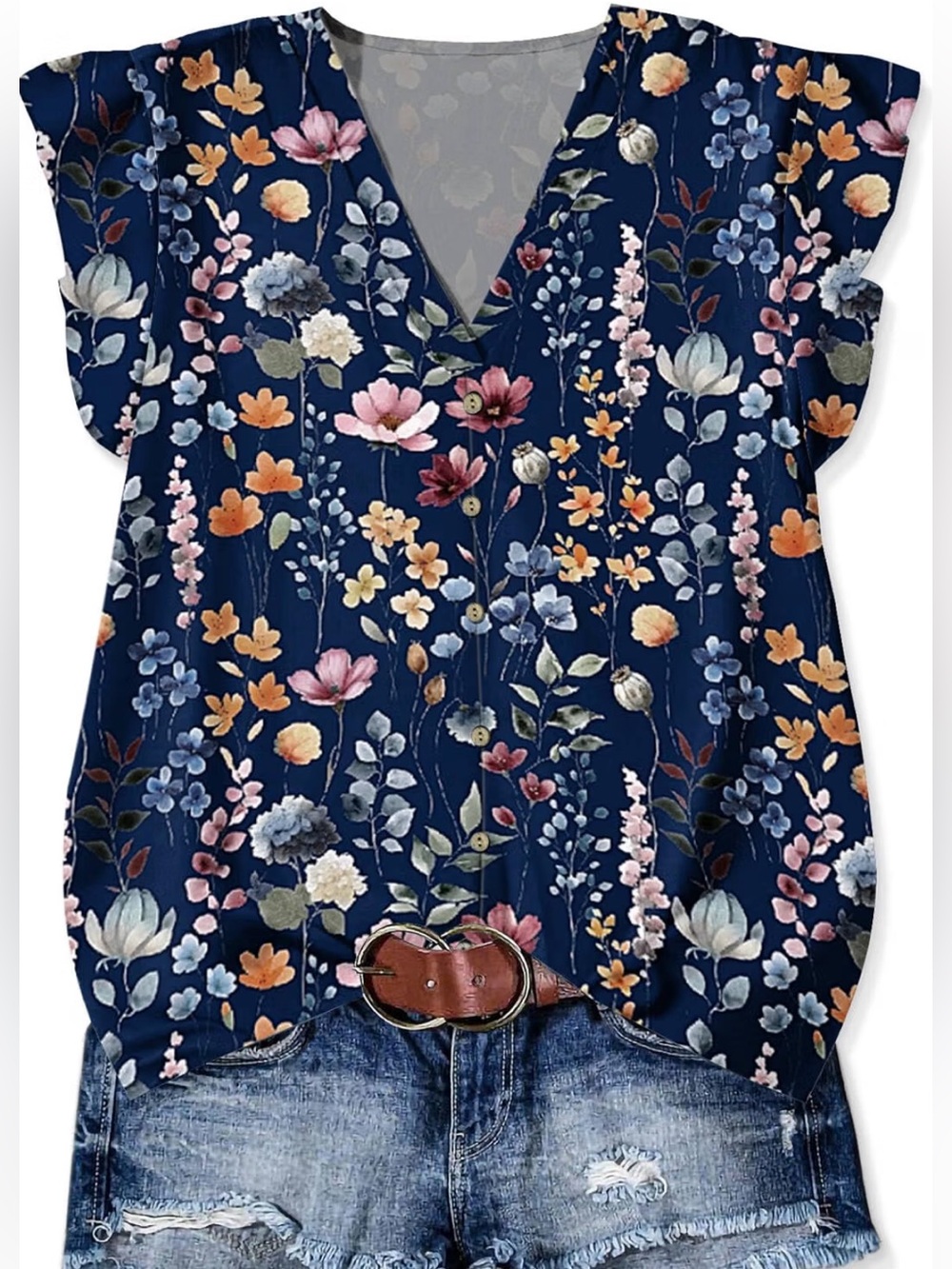 Women’s floral Top V Neck Shirts Ruffle Sleeve Tunic Blouses XL 14-16 NWOT